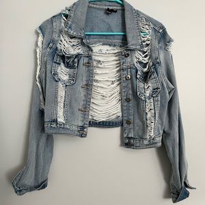 Windsor Distressed cropped denim jacket
